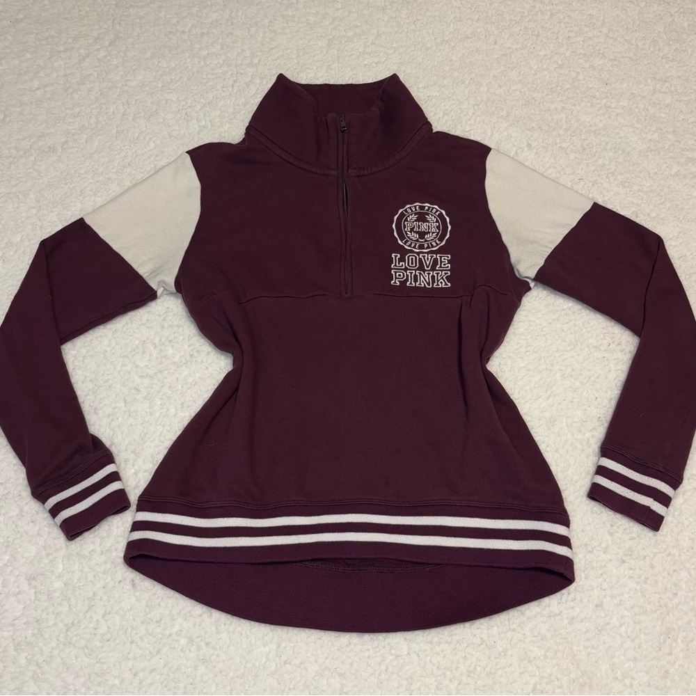 Victoria’s Secret PINK Women Burgundy Varsity Quarter Zip Pullover